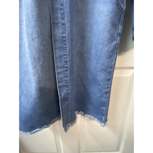 New York and Company Womens Small Denim Raw Hem Jean Coat 3/4 Sleeve Duster - Picture 4 of 8